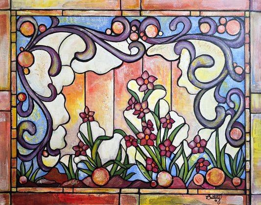 Art Nouveau Garden, Original Acrylic Painting