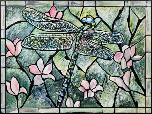 Dragonfly and Magnolia, Original Acrylic Painting