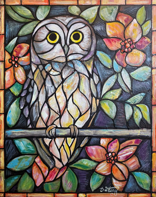 Northern Saw-Whet Owl, Original Acrylic Painting