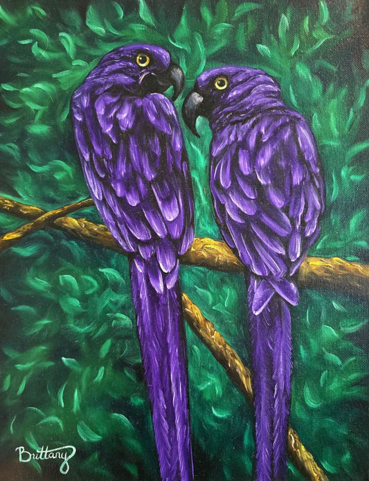 Purple Parrots Original Oil Painting
