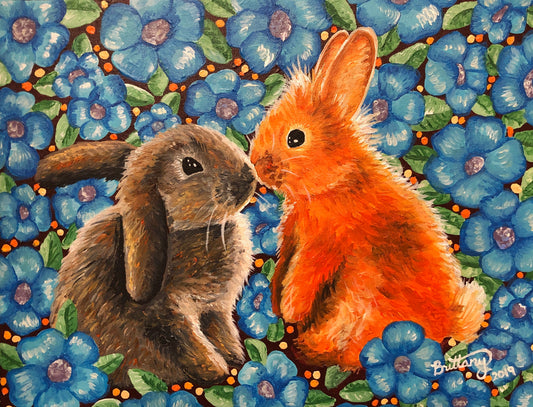 Kissing Bunnies, Original Acrylic Painting