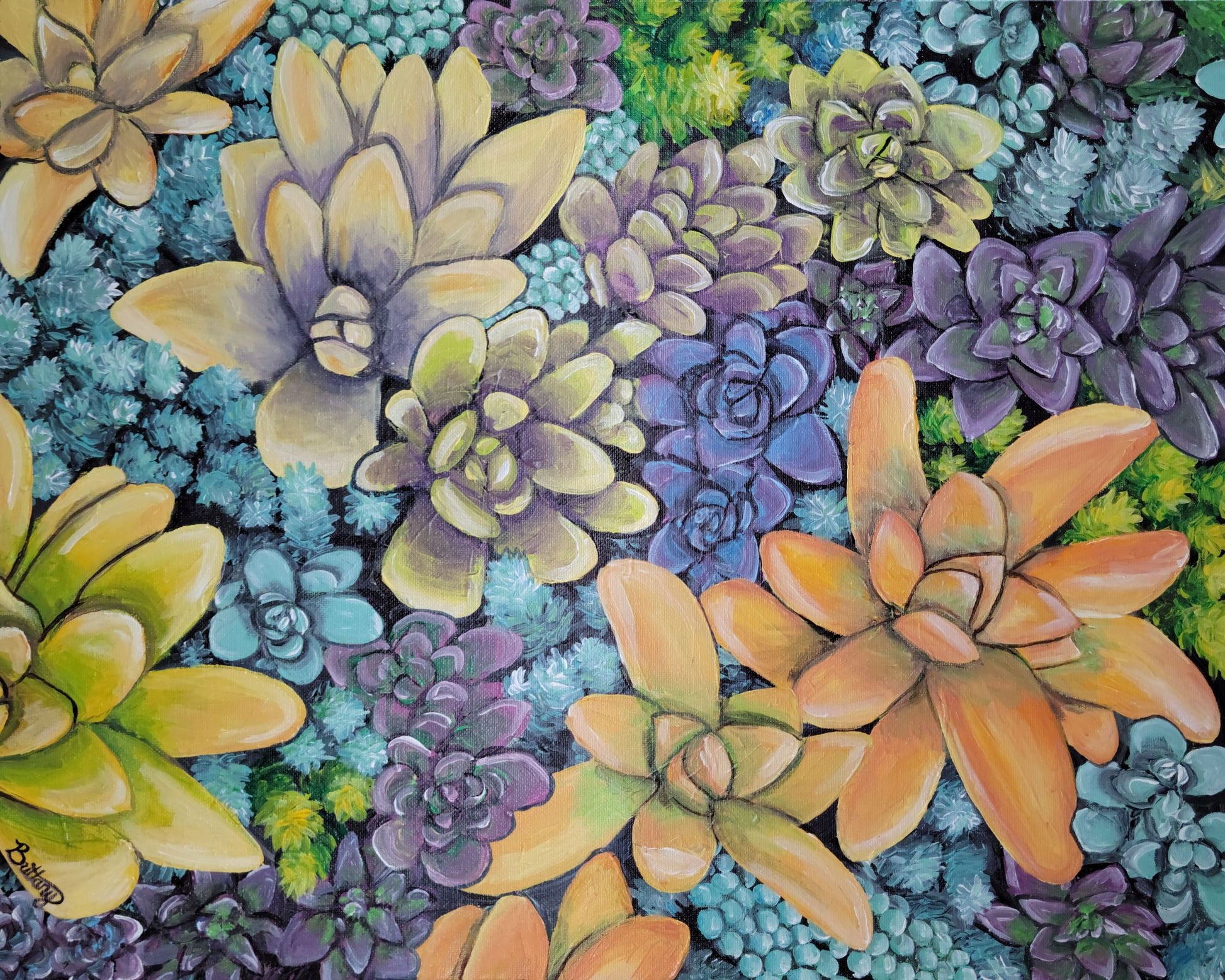 succulent artwork Succulent Garden, Original Acrylic Painting – Brittany Cosgrove Studio